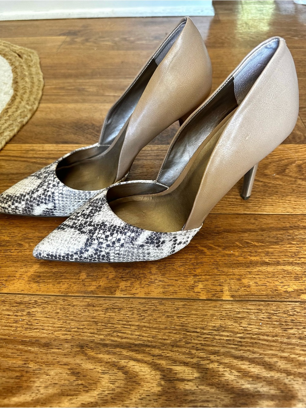 BCBGeneration Taupe Pumps with Snake-Print Pointed Toe